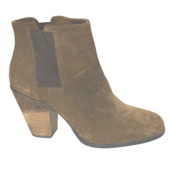 Vince Camuto Ankle Boots Womens 7.5 B Brown Leather Suede VP Hessa Chunky Heel P - Picture 8 of 12